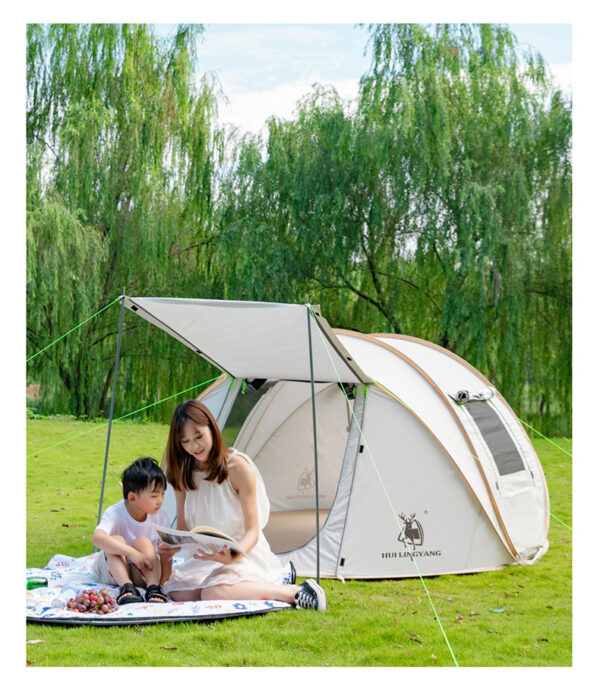 Hui antelope opens a fully automatic tent in one second, outdoor portable folding camping, camping overnight, and thickening the silver tent