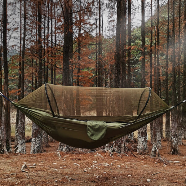 Automatic quick-opening mosquito net hammock Outdoor camping pole anti-mosquito hammock Anti-rollover nylon hammock with mosquito net