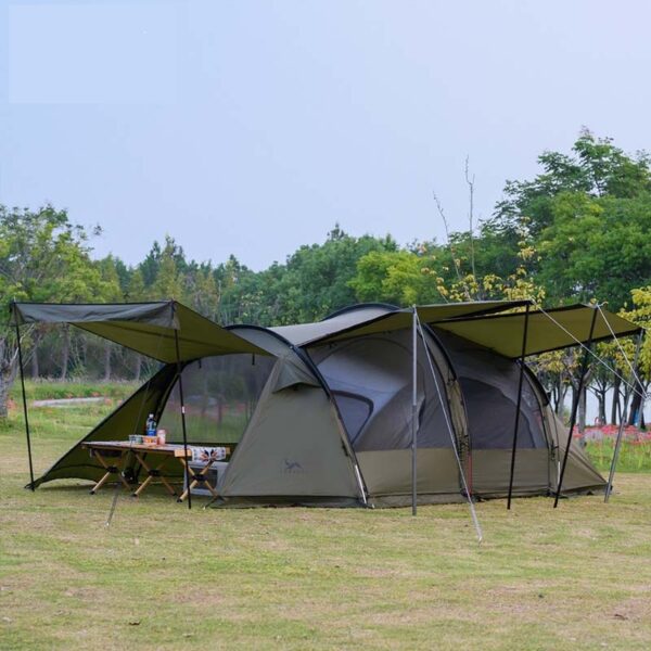 Outdoor Camping Tunnel Tent Family Camping Tent Sunscreen and Rain Protection Canopy with Snow Skirt Portable Folding Tent