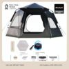 Black hexagonal tent + moisture-proof mat + camping light