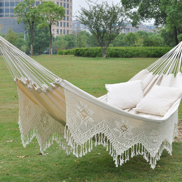 outdoor hammock cotton canvas bohemian style indoor sling chair this white swing bed tassel hammock