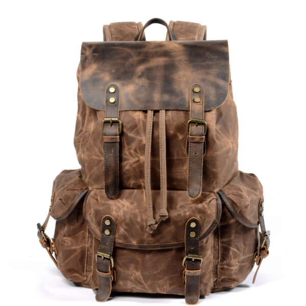 Casual  rucksack retro backpack drawstring men’s oil wax canvas bag European and American trend oblique travel backpack