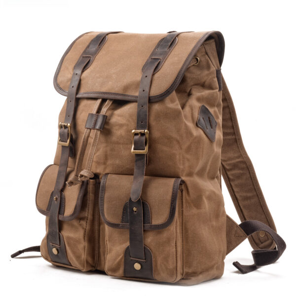 high-capacity travel backpack, canvas stitching, Crazy Horse cowhide hiking bag, camping rucksack, outdoor backpack