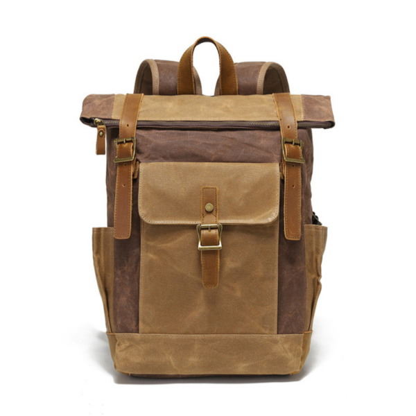 Men’s and women’s backpacks retro shoulder travel bags  waxed canvas with crazy horse leather bags